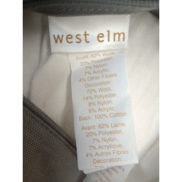 West Elm Gray Wool Blend Pillow Red Felt Xmas Gifts 16 X 16 Feather Down - Picture 4 of 6